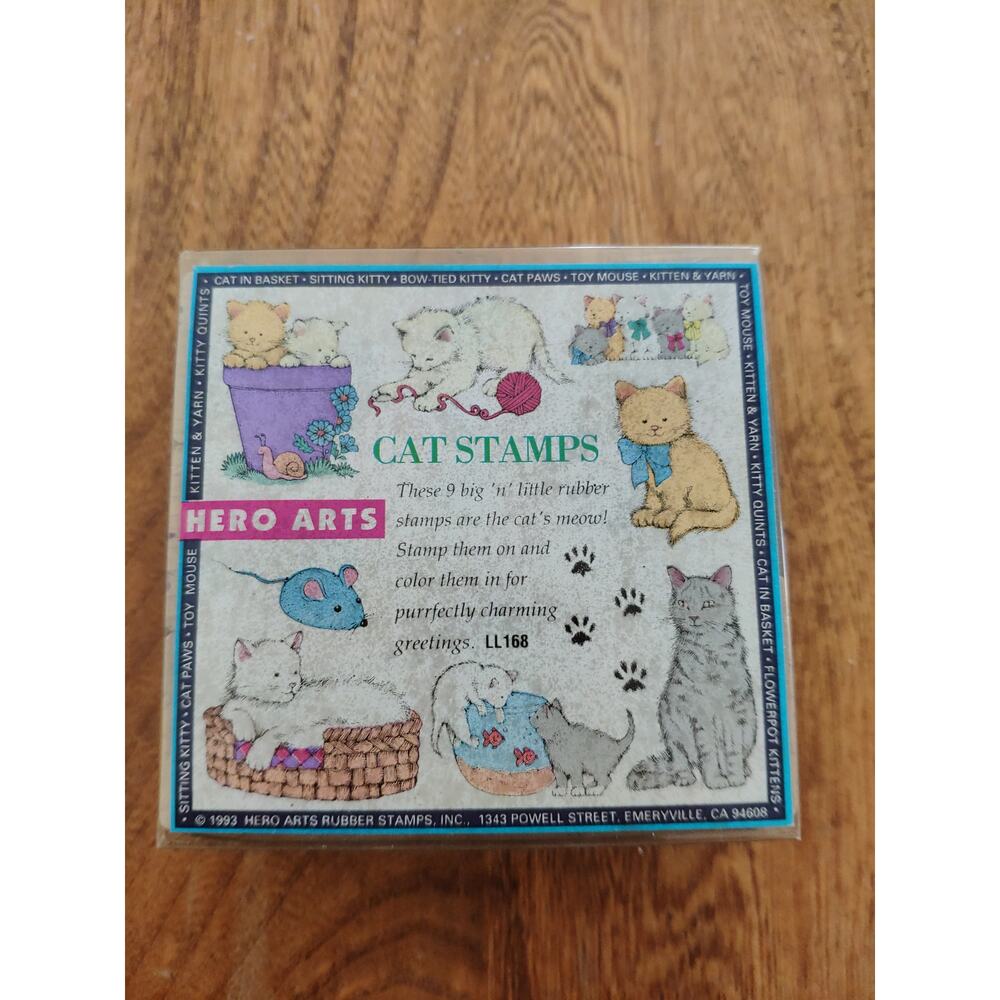 Rubber Stamp Cat Set of 9 (Hero Arts Wood Mounted Rubber)